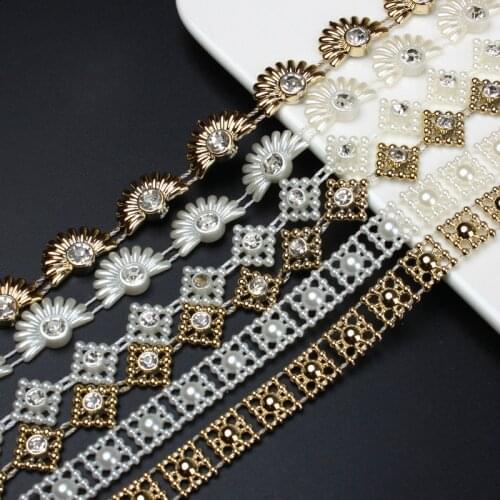 ABS Strass Chain Tape Rhinestones Sew-On Crafts Accessories 1Yard Plating Garment Rhinestone Decorations Garment Appliques