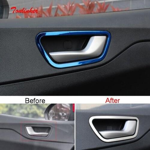 Tonlinker Interior Car Door Handle Cover Stickers for Hyundai Solaris 2016-19 Car Styling 4 PCS Stainless steel Cover stickers