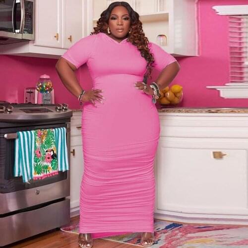 XL-5XL Sexy Hooded Short Sleeve Pleated Dress Women High Waist Bandage Plus Size Dresses Office Lady Body-shaping Robe Femme