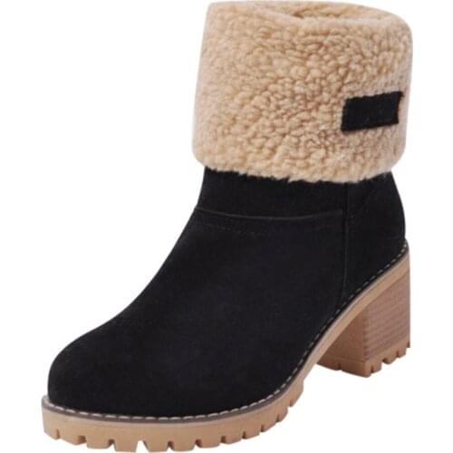 Women Snow Boots Flat Lace Up Winter Plus Size Platform Ladies Warm Shoes 2020 New Flock Fur Womens Suede Ankle Boots Female