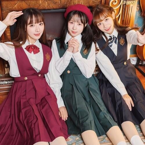 School Uniform Japanese Jk Student Suit Womens Dress Vest Fashion Elegant Solid Color Pleated Skirt Uniforms Anime Cosplay