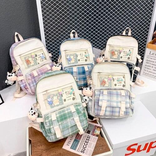 Fashion Womens Backpack New Plaid School Bag For Teenage Girls Nylon Large Capacity Waterproof Student Shoulder Bags Scoolbags