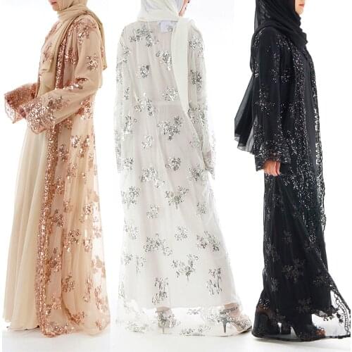 Woman Muslim Abaya Dubai Luxury Sequins Kimono cardigan robe Muslim Dress Embroidery Lace Ramadan Kaftan Women Turkish