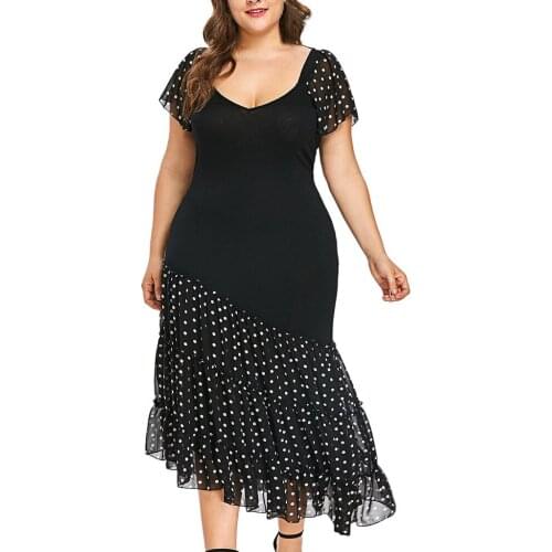 5xl Plus Size Women Dress Ladies Summer Dress Fashion V-Neck Short Sleeve Asymmetric Chiffon Dots Summer Dresses Large Size #15