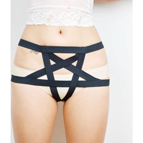 Pole Dance Top Pentagram Harness Sexy Goth Fetish G-strings Bottom Body Harness Lingerie Rave Body Bondage Harness Panties