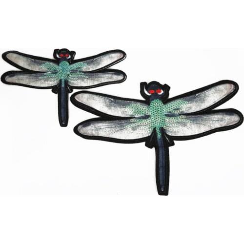 1-2Pcs Patches For Clothing Glitter Beads Embroidery with Printing Insect Dragonfly Patches For Apparel Bags Hat DIY Accessories