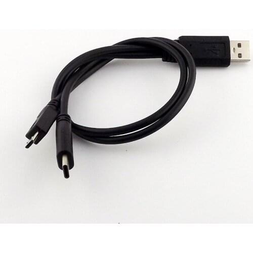 1pc USB 2.0 A Male To Micro B + USB 3.1 Type C Y Splitter Charging Data Sync Cable 35cm