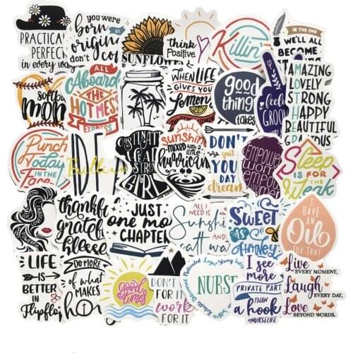 10/50pcs/Lot Creative English Word Stickers Inspirational Text Vintage Adhesive Label Car Luggage Stickers Skateboard Decals