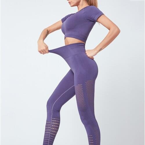 Seamless Yoga Set Summer 2 Piece Set Women Gym Top+High Waist Gym Leggings Solid Sport Set Women Ropa Deportiva Mujer