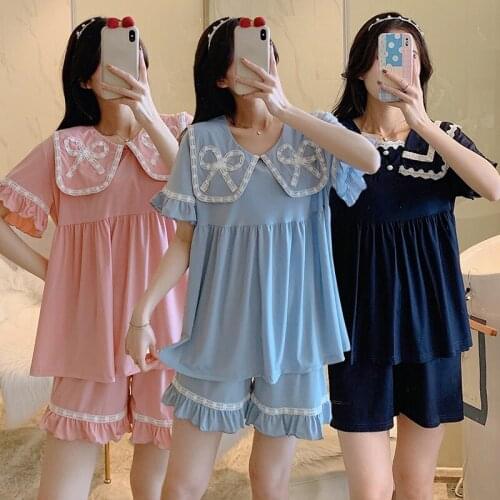 2021 Summer Sweet Princess Short Sleeve Cotton Pajama Set for Women Korean Shorts Sleepwear Pyjama Homewear Pijama Mujer Clothes