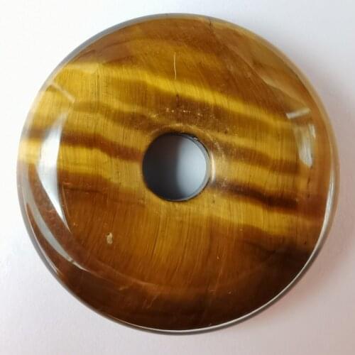 30MM Natural Tigereye Stone GEM Carved Safety Button Pendant Necklace Jewelry H324