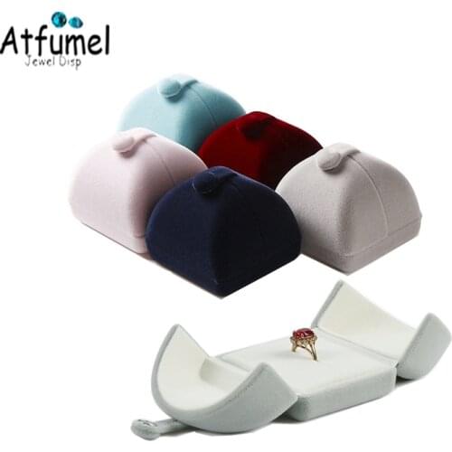 Velvet Double Open Ring Box Elegant Flannel Ring Jewelry Box Engagement Wedding Fshion Jewelry Ring Gift Box Ring Case