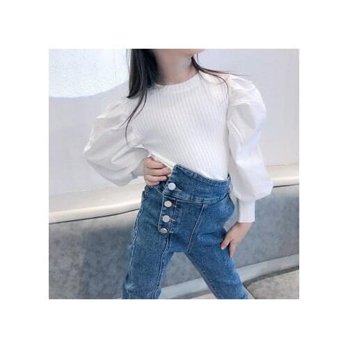 Childrens Clothing 2020 Autumn New Baby Girl Sweatshirt Kids Girls Puff Sleeve Pullover T Shirt Toddler Girl Knitted Top Tees