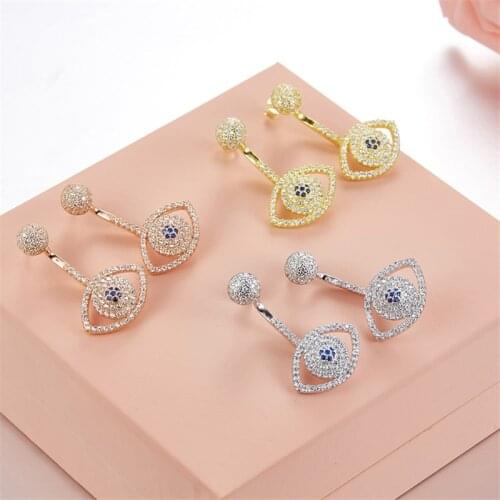 SLJELY Designer 925 Sterling Silver 3 Gold Color Evil Eyes Earrings Micro Pave Full 3A Cubic Zirconia Wome Luxury Jewelry
