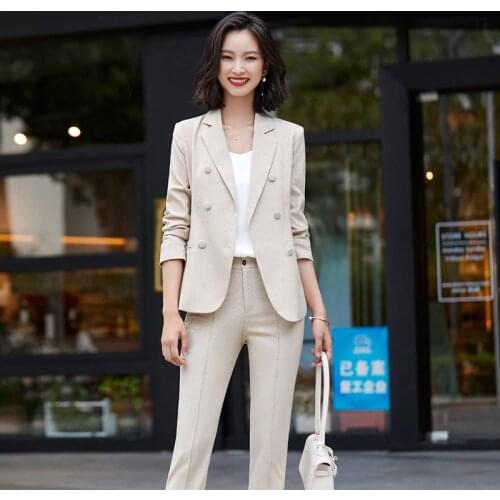 Elegant plus size womens suit pants Two-piece suit Autumn and winter ladies office plaid jacket Slim pants business wear