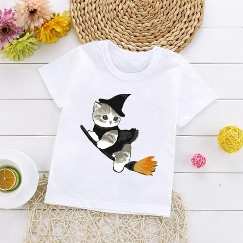 Summer Kids Loose Short Sleeved Top Cartoon Cat Printed Kids Soft T-shirt High Quality Baby Toddler T-shirt Clothes 23589