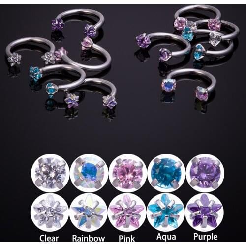 1pc Cubic Zirconia Nose Ring Septum Labret Eyebrow Helix Stud for Women Men 16g Steel Horseshoe Hoop BCR Body Piercing Jewelry