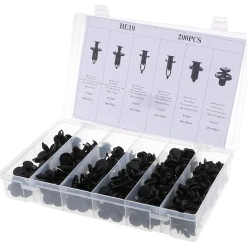 Nylon Fasteners Kit 6 Most Popular Sizes Auto Push Pin Rivets Kit for Toyota GM Ford 200pcs