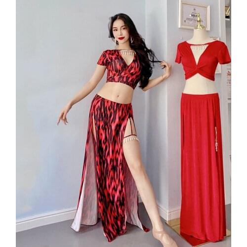Belly Dance 2pcs top+Split Skirt Bellydance Costumes Set Dancing Competition Suit Stage Performance Dancewear Team uniform