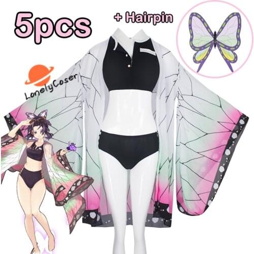 Demon Slayer Swimsuit Anime Kochou Shinobu Takerlama Kochou Cosplay Costume Bikini Summer Kimetsu No Yaiba Swimwear Summer
