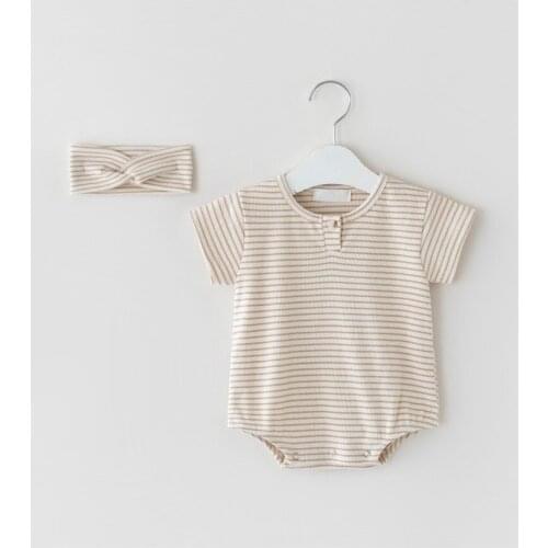 Summer striped one-piece baby girl baby infant romper climbing clothes cool and comfortable clothes with hair band