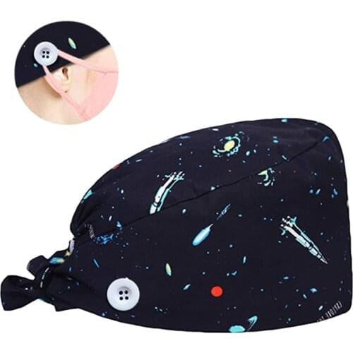 Unisex Fashion Printed Hat Latest Printed Button Elastic Work Cap Casual Ear Protection Scrub Cap Adjustable Hat Working Hat