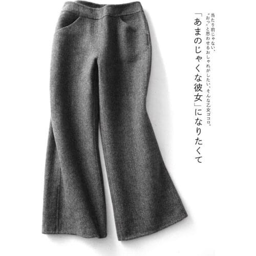 Fashionable Women Ankle-length Pants Double-sided Wide-leg Pants England Style Casual Pants 2020 Autumn and Winter Womens Pants