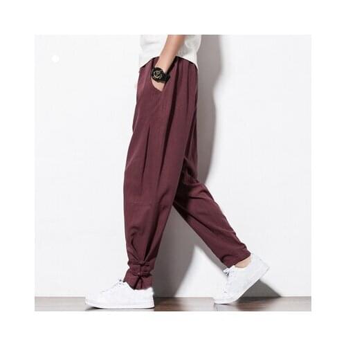 M-5XL Mens Cotton Linen Chinese Retro Harem Pants Casual Loose Trousers Hot