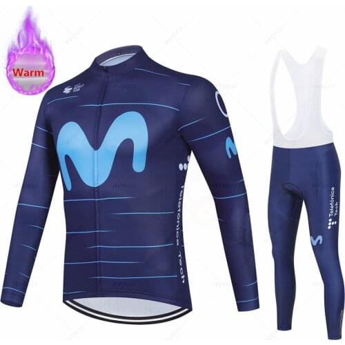 Winter Cycling Clothes Movistar Long Sleeve Clothing Riding Jersey Set Thermal Fleece Maillot Ropa Ciclismo Invierno Keep Warm