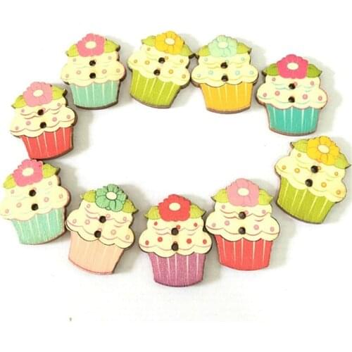 New 24*30 mm Wood Buttons ice cream 50pcs Multicolor Painted Decorative Scrapbooking DIY Accessories 7NK174