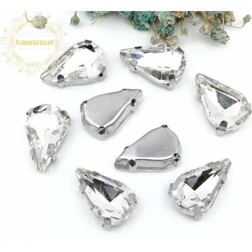 New ! white fine Water drop Crystal Glass Sew-on Rhinestones with Claw DIY wedding Dresses and Clothes 5*8 6*10 8*13