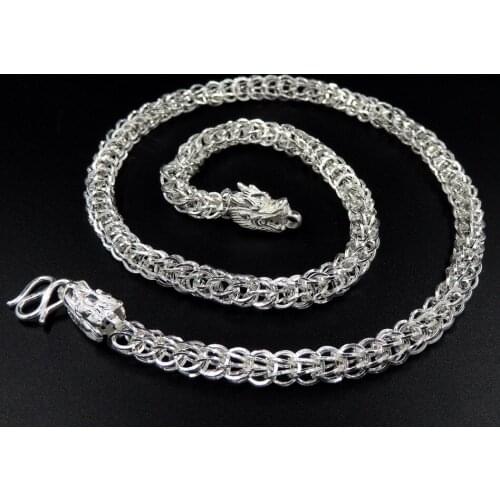 BOCAI New Real pure s999 sterling silver jewelry ethnic style domineering fashionable woven pattern Man leading necklace