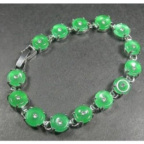 New hot Gold Plate CHINESE Green JADE Bead Beads Circle Donut Bangle Bracelet