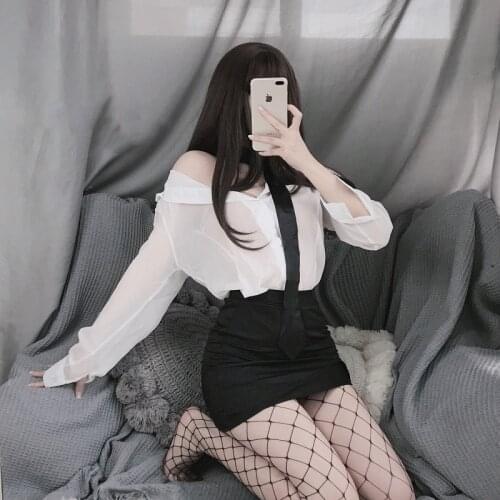 Office Lady Sexy Cosplay Costumes Long Sleeve Shirt With Mini Skirt Erotic Sex Lingerie Porno Temptation College Girl