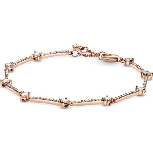 Original Rose Sparkling Pave Bar With Crystal Bracelet Fit 925 Sterling Silver Bead Charm Bangle Diy Pandora Jewelry