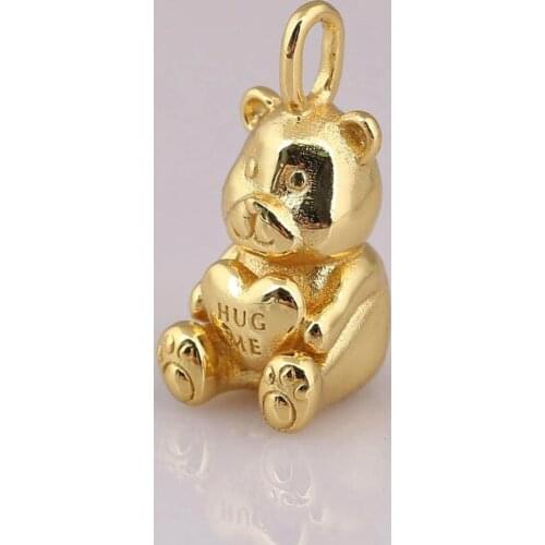 Authentic S925 Silver Danglefit Lady Necklace with Bear Charm Bead Gold Colour DIY Jewelry
