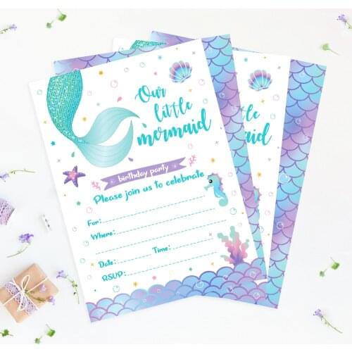 Lets Be Mermaid Party Invitation Cards Your're Invited Invitations Little Mermaid Kids Party Decorations