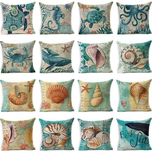 Retro Sea Animal Polyster Pillow Case Car Sofa Cushion Cover Shell Pillow Case Sea Octopus Printing Polyester Throw Pillow Case