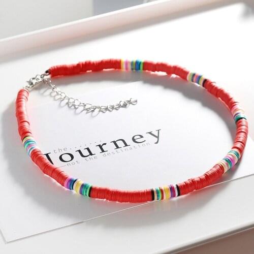 Handmade Ceramic Clay Chain Necklace Ethic Style String Soft Pottery Clavicle Chain Necklace Holiday Hawaiian Bohemian Jewelry