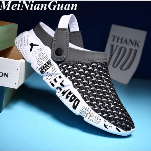 2020 Man Summer Sandals Plus Size Croc Mens Casual Shoes Aqua Fishing Quick-drying Men Slippers Light Soft Mesh Male Sandals B9