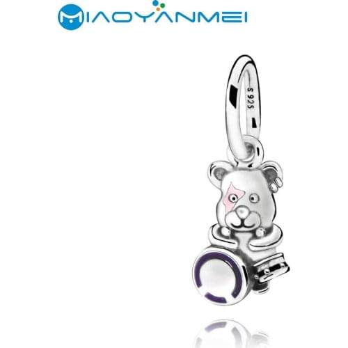 925 Sterling Silver Beads Fit Original Pandora Bracelets Bear Playing The Drum Dangle Charm DIY Women Fashion Jewelry Gift