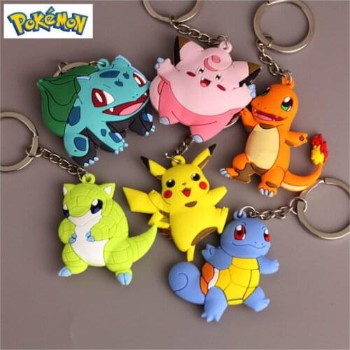 TAKARA TOMY Pokemon Anime Pikachu Bulbasaur Clefairy Sandshrew Charmander Squirtle Cute Cartoon Keychain Toys for Children