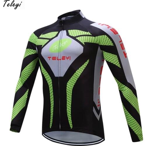 Teleyi Breathable Cycling Clothing Autumn MTB Cycling Jersey Long Sleeve Men Bicycle Jersey Shirt Pro Team Bike Wear Clothes