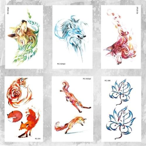 New 10 X 6 cm wolf head roaring and fox body temporary tattoo