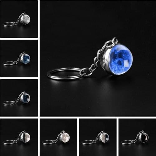 Waning Crescent Fashion Double Side Glass Keychain Personality Car Keyring Moon Cresent Moon Far Side Men Women Jewelry