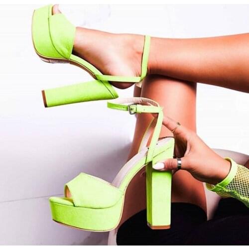 Green Chunky Heels Sandals Peep Toe High Platform Women Square Heels Shoes Ankle Strap Cut-out Summer Gladiator Sandals