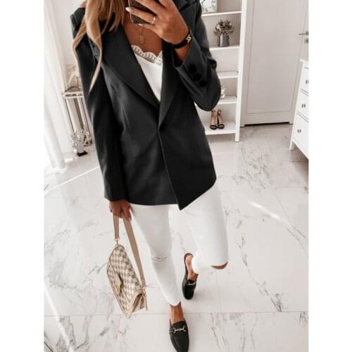 Womens Long-sleeved Suit Jacket Autumn Office Oversized Lapel Solid Color Basic Suit Jacket Fashion Qm