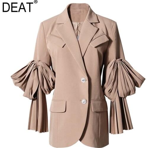 [DEAT] Notched Collar Long Sleeve Solid Suit Coat Women New Korean Loose Waist Versatile Top Female 2021 Spring And Summer GX877