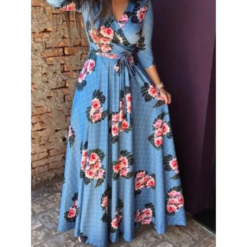 Elegant Women Long Dress Three Quarter Sleeve V Neck Sexy Robe Femme Party Vestidos Oversize Plus Size Women Bandage Maxi Dress