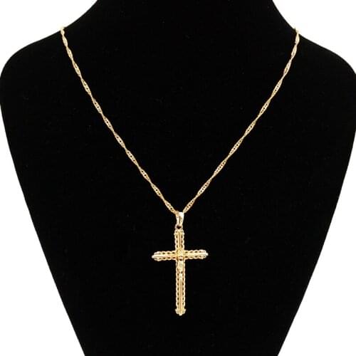 Gold Cross Pendant Necklace Jesus Cross Necklaces Pendants Blessing Amulet Floating Charm Crucifix Pingente Wisiorki Krzyz P0216